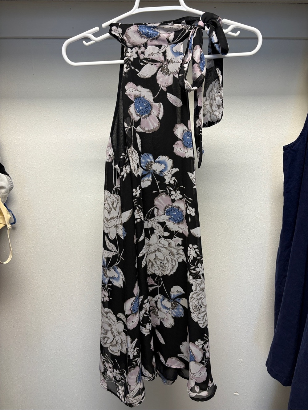 Fashion Union Black Floral Mini Dress with Blue and Pink Accents